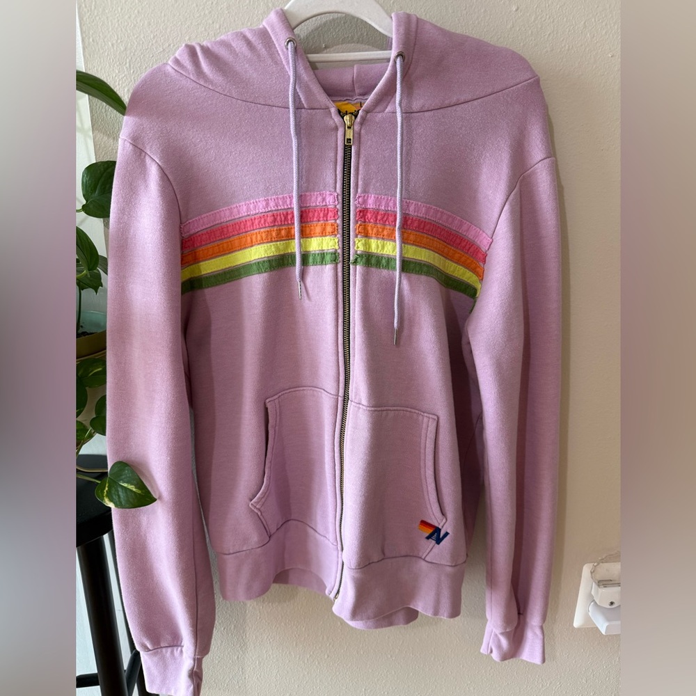 Aviator Nation Lavender Hoodie with Rainbow Accents- Size L